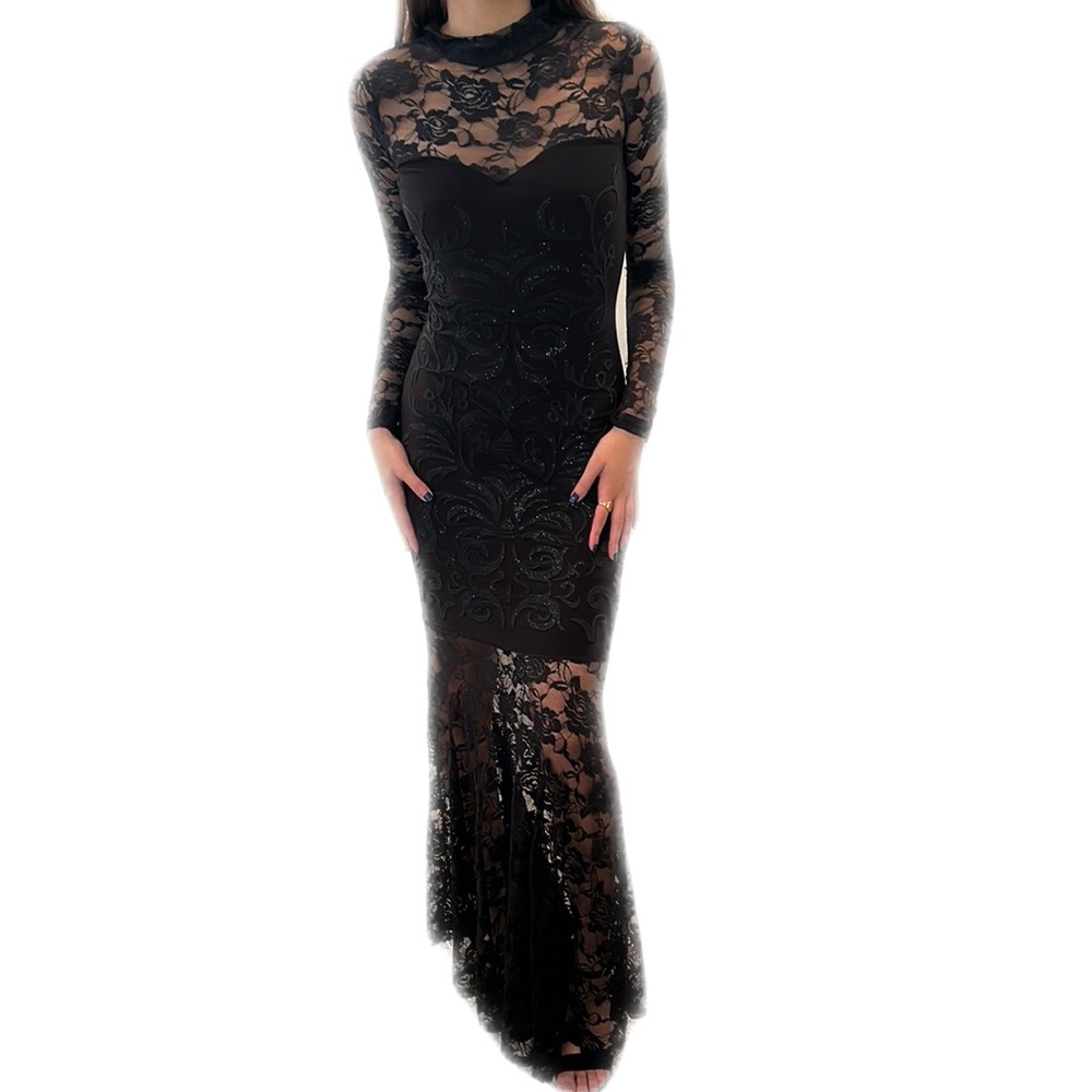 Black embellished fish tail gown